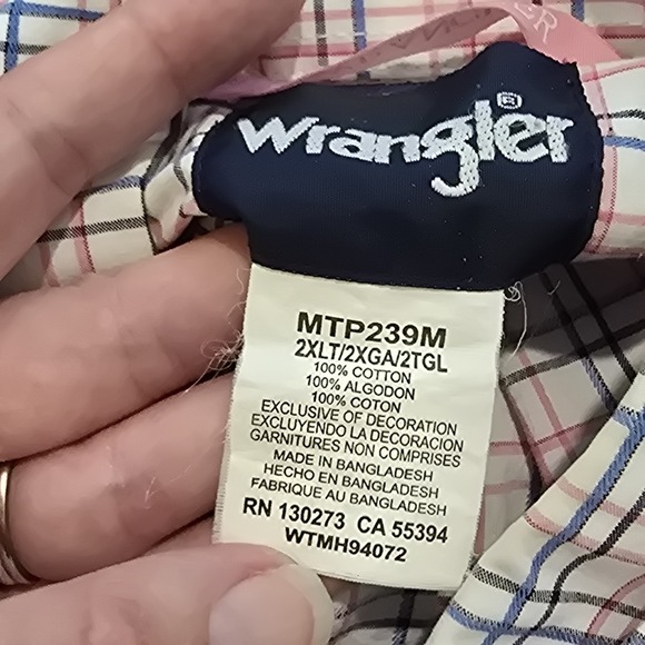 Wrangler Western Shirt Mens 2XLT Pink Breast Cancer Awareness Ribbon Button Down - Picture 7 of 8